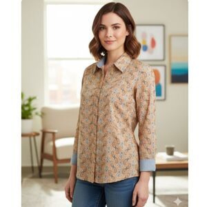 Tommy Hilfiger Jeans Blouse Flip Cuff Snap Front Shirt Womens Size L